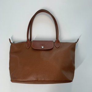 Longchamp Le Foulonné Leather Shoulder Bag Cognac/Silver